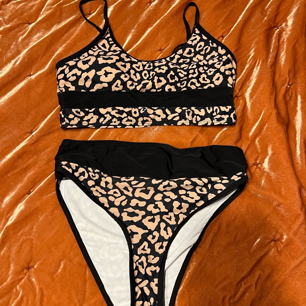 Large leopard print high waisted bikini